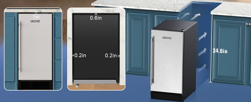Commercial Under Counter Ice Maker Machine, 80 LBS/Day with 25 LBS Storage Bin, 15'' W Built-in & Freestanding Ice Maker, Auto-Cleaning, Ideal for Commercial Home Bar