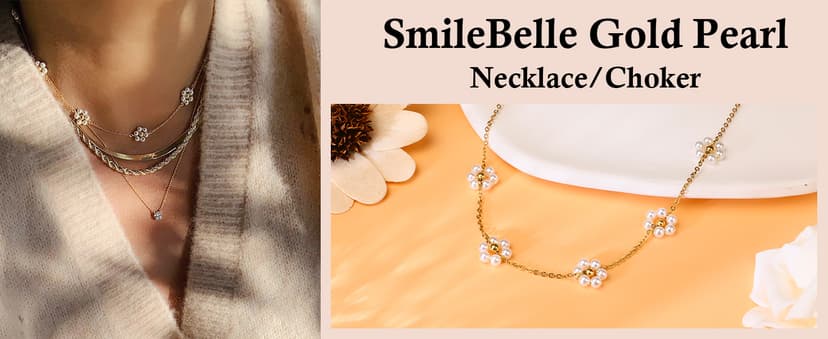SmileBelle Pearl Necklaces for Women, Daisy Pearl Choker as Christmas Stocking Stuffers for Teens, Silver Daisy Pearls Jewelry Trendy Stuff Birthday Gifts 3 Pearls White Necklace as Wedding Jewelry