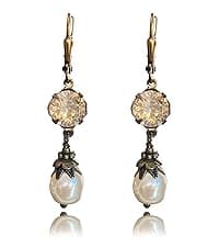 HisJewelsCreations Antique Inspired Vintage Victorian Dangle Drop Earrings for Women - Colored Austrian Crystal Leverback Earrings - Jewelry Gift for Her