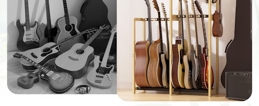 Amazer Guitar Stand, Guitar Rack for Acoustic, Bass, Electric Guitar, Multi Guitar Display Stand Adjustable Bamboo Guitars Holder, Multiple Guitar Stands Floor, for Home Music Studio