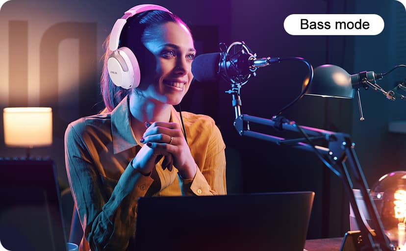 JOMILIN C5 Active Noise Cancelling Headphones, Wireless Over Ear Bluetooth Headphones, 3EQ Modes via Button, 60H Playtime Lightweight Folding Stereo Bass Headset with Mic, for Travel Home Beige White