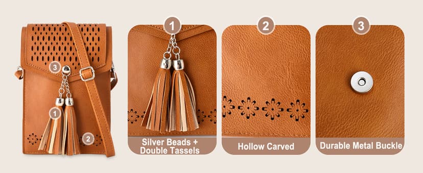 Vintage Tassel Purse: soft leather, fits a large phone, cards & keys —gifts for teen girls, birthday & Christmas seOSTO Small Crossbody Bags for Women, Tassel Purse, Gifts for Teen Girls B073QMXQLW