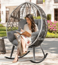 YITAHOME Rocking Papasan Chair, Wide Rocking Chair, Comfy Indoor and Outdoor Lounge Chair with Thick Cushion for Bedroom, Living Room, Patio, Porch, Garden, Deck, Lawn (Beige)