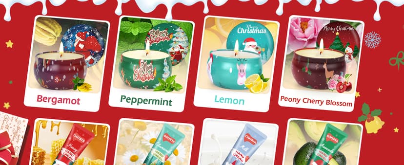 Candles Gifts for Women, 4 Christmas Scented Candles, 4 Mini Hand Cream Lotion & 4 Lip Blam Gift Set for Women, Ideal Party Favors Christmas Gifts Stocking Stuffers for Mom, Coworker, Teacher, Friend