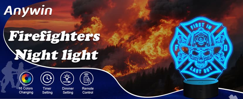 Firefighter Gifts, Fire Fighter Gifts Men, Fireman Night Light with 16 Colors Changing & Timer & Dimmer, Creative Gifts for Birthday, Father's Day, Graduation, Thank you, Xmas for Firefighter, Women