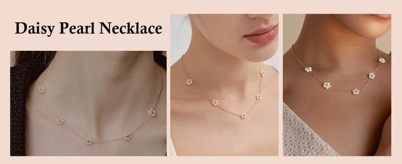 SmileBelle Pearl Necklaces for Women, Daisy Pearl Choker as Christmas Stocking Stuffers for Teens, Silver Daisy Pearls Jewelry Trendy Stuff Birthday Gifts 3 Pearls White Necklace as Wedding Jewelry