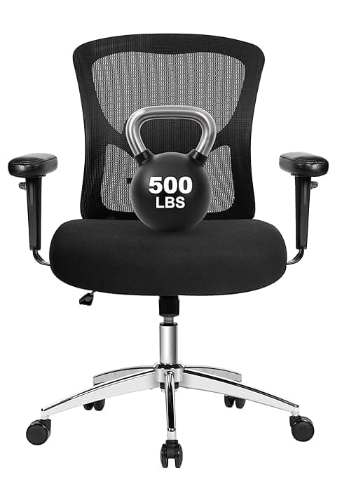 Big and Tall Office Chair 600lbs, Heavy Duty Ergonomic Mesh Chair, Computer Executive Desk Chair with Wide Thick Seat, Adjustable Armrests, Lumbar Support (Black, 601LBS) (Black, 601LBS)