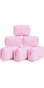 Makeup Bags Women Pouch, Large Preppy Storage Toiletry Travel Pouch for Wedding Bridesmaid Bride Favor Back to Teacher Gift Sanwuta 6 Pcs Seersucker Cosmetic Bags Bulk, Striped Zippered,Khaki B0FXMF4P4J
