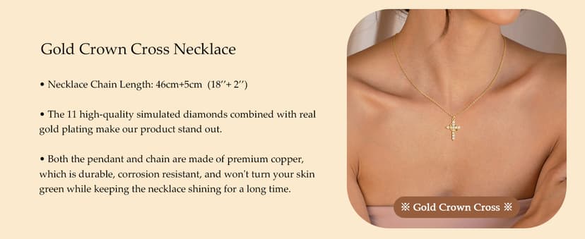 Upgraded Crown Cross Necklace for Women,14K Gold Plated & Silver Plated Crown Cross Pendant Necklace Diamond Cross Necklaces Faith Cross Jewelry First Communion Gifts, 12-Color Birthstone Necklaces for Women