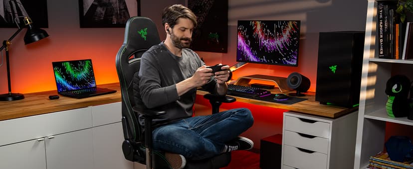 Razer Enki Gaming Chair: All-Day Comfort - Built-in Lumbar Arch - Optimized Cushion Density - Dual-Textured, Eco-Friendly Synthetic Leather - Reactive Seat Tilt & 152-Degree Recline - Black/Green