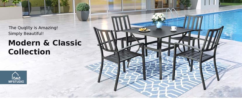 MFSTUDIO Outdoor Dining Set for 4, Patio Table and Chairs Set with Umbrella Hole, Metal Patio Furniture Set for Patio, Deck, Yard, Porch