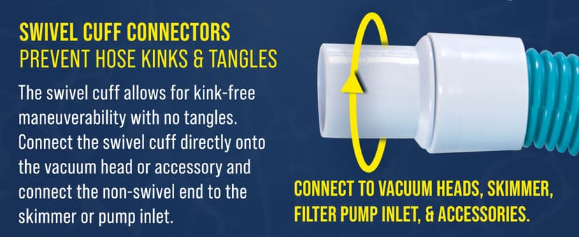 U.S. Pool Supply 1-1/2" x 25 Foot Professional Above Ground Swimming Pool Vacuum Hose with Swivel Cuff - Removable Cuff, Cut to Fit - Compatible with Filter Pumps, Filtration Systems, Chlorinators