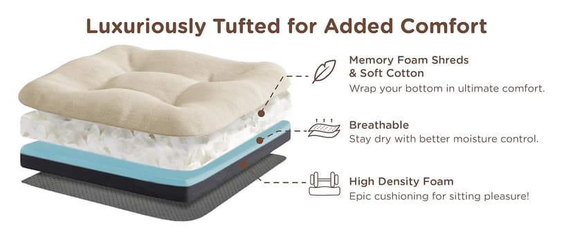 Codi Dining Chair Cushions 4 Pack, Thick Chairs Pads for Indoor Kitchen Room - Washable, Non-Slip Memory Foam Seat Cushion with Ties, 16.5"x16.5"x 3.5", Set of 4, Beige New