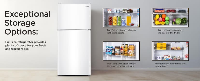 BLACK+DECKER 20.1 Cu. Ft. Top Mount Refrigerator with Ice Maker, 2-Door Refrigerator with Top Freezer, Freezer with Icemaker and Adjustable Temperature Control, BR2010JIMW, White