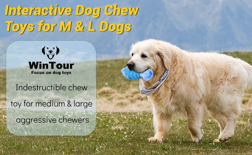 WinTour Tough Dog Toys for Aggressive Chewers, Indestructible Dog Chewers for Medium & Large Breeds, Squeaky Durable Chew Toys to Keep Them Busy, Reduce Boredom, Teeth Cleaning, Bacon Flavor