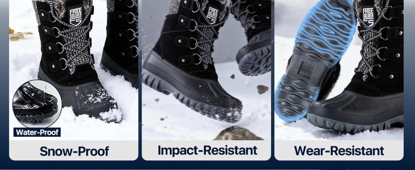 FREE SOLDIER Women's Waterproof Winter Cold Weather Snow Boots for Women Outdoor Fashion Duck Boots Comfortable Insulated