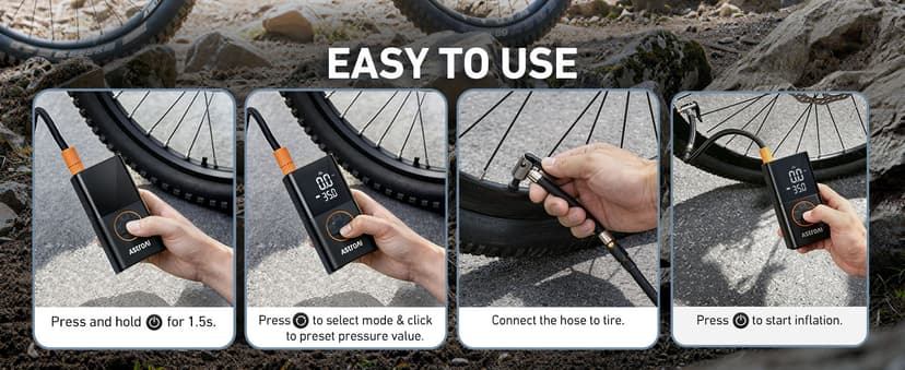 For Car Tires, Bikes, Motorcycles and Balls; Auto Shut-off, Digital Display Pressure Gauge, Fast Inflation, LED Light AstroAI L7 Tire Inflator Portable Air Compressor,150 PSI Cordless Bike Pump B0CS3B7MD8