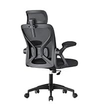 VASAGLE Ergonomic Mesh Office Chair with Adjustable Lumbar Support, 90-105° Tilt Function, Wide Seat, Flip‑Up Armrests, Computer Desk Chair for Home Office, Ink Black UOBN045BH01S