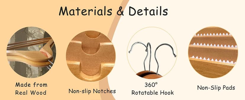 Urby Extra Wide Hangers for Plus Size Clothes, Ganchos para Colgar Ropa,19 Inch Plus Size Hangers Ideal for XL, XXL Shirts, Coats, Dresses, Etc. Wood. Natural 10pk