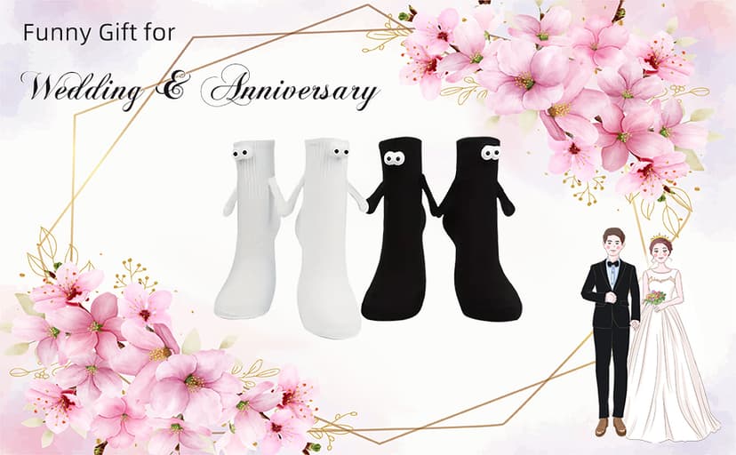 2 Pairs Magnetic Holding Hands Socks - Funny Gifts for Women & Men, Teens, Couples, Friends
