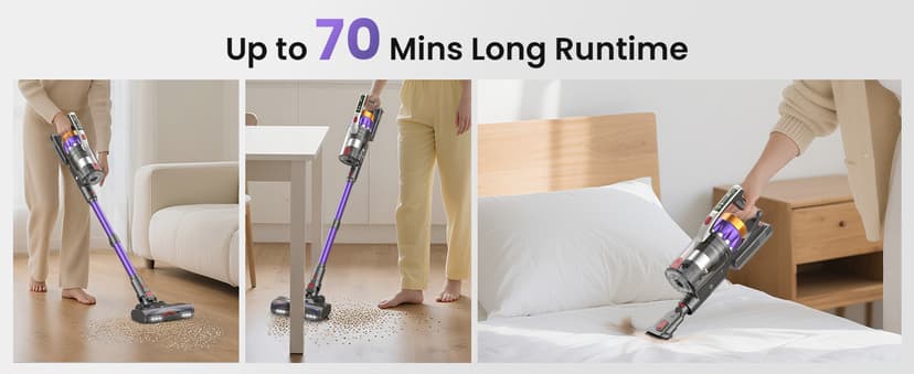 NADALY Cordless Vacuum Cleaner, 650W 55KPA 70Mins Vacuum Cleaners for Home, Anti-Tangle, Self-Standing Stick Vacuum Cordless Rechargeable, Lightweight Vacuum for Hardwood Floors/Pet Hair/Carpet