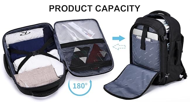 Asenlin Travel Backpack for Women and Men,Fit 15.6 Inch Carry on Backpack Flight Approved Luggage,Weekender Bag Water Resistant Laptop Backpack-Black