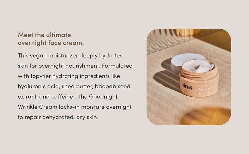 hims Goodnight Wrinkle Cream - Hydrating Men's Face Moisturizer with Hyaluronic Acid, Shea Butter & Caffeine - Reduces Wrinkles While You Sleep - 1 fl oz