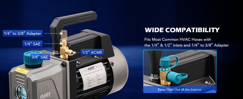 Orion Motor Tech Vacuum Pump, 3.5 cfm 1/4 hp HVAC Single Stage Vacuum Pump for R12 R22 R134a R410a R502, Auto AC Vacuum Pump Kit for Automotive Air Conditioner Resin Degassing & More, Oil Included