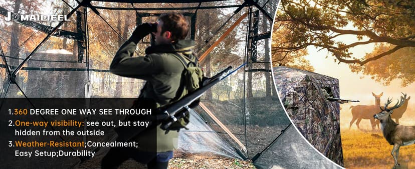 Hunting Blind - 2-3 Person & 3-4 Person 360 Degree See Through Ground Blinds for Hunting Deer and Turkey, Pop Up Deer Blind with Diamond-Shaped Door, Mud Flap, Portable Carry Bag