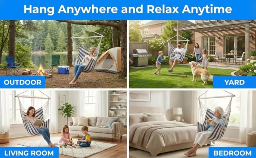 ADVOKAIR Hammock Chair Swing, Heavy-Duty Hanging Rope Swing Seat Supports 500 Lbs, Ideal for Outdoor Patio, Backyard, Porch, Deck & Indoor Bedroom Use