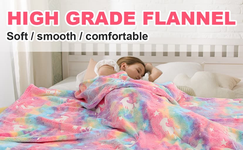 Glow in The Dark Blanket Unicorns Gifts for Girls,Toys for 2 3 4 5 6 7 8 9 10 Year Old Girl Gifts,Soft Kids Blankets for Christmas Halloween Birthday Valentines Gifts,50"x60"