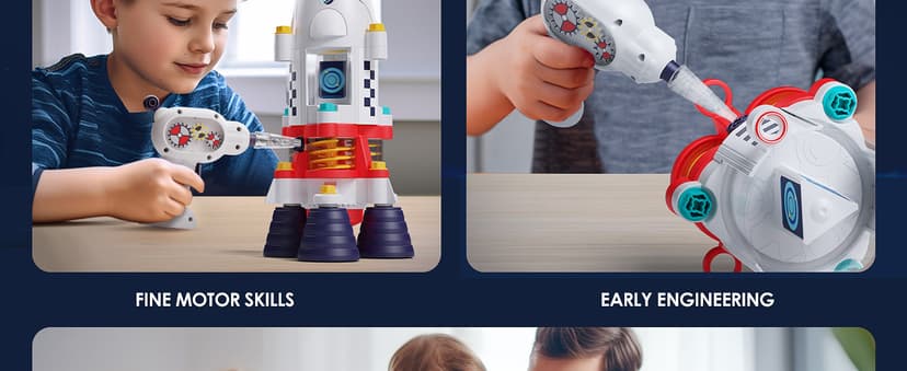 Spaceship Building Playset w/Electric Drill, 2 Astronauts, Educational Learning Science Kit Birthday Gift for Age 3 4 5 6 7 8 iPlay, iLearn Rocket Space Toy 3 4 5 Year Old Boys Kids Girls, Toddler STEM B0BYYV9185