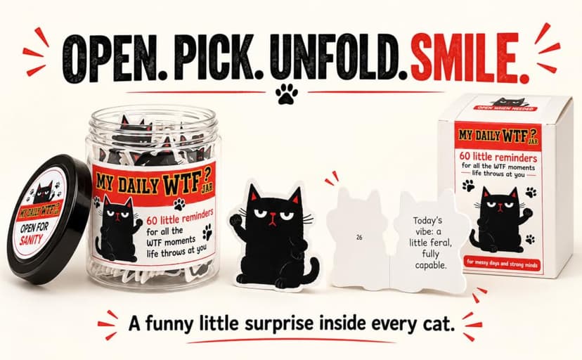 My Daily Jar with 60 Cards, Funny Affirmation Cards for Women Men, Funny Gifts for Women, Gag Gifts for Friends, Coworkers, Gift for Black Cat Lovers B0GVY2G1SX