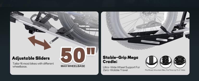 Young Hitch Mount Bike Rack with Ramp, 200 lbs. Capacity for 2 E-Bikes, Fat Tire and Standard, fits Cars, SUVs, RVs, Trailers with 2 Inch Receiver