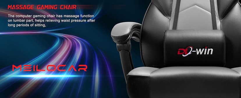 Gaming Chair for Adult, Computer Chair with Footrest Video Game Chair Big and Tall Gaming Chair with Massage Lumbar Support, Adjustable Height and 360° Swivel Seat(Grey)