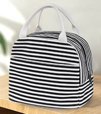 EurCross Upgraded Compact Black Lunch Bag for Girls Women,Canvas Reusable Insulated Polka Dot Lunch Tote Box Bag for Work School