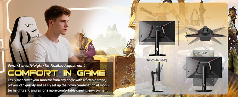 SANSUI 24.5 Inch Gaming Monitor QHD 1440P 300Hz 240Hz, 1ms Fast IPS Computer Monitor, 2× HDMI 2.1 Up to 300Hz, 2× DP 1.4 Up to 300Hz, 130% sRGB Eye Care VESA Support (DP Cable Included ES-G25F6Q Pro)