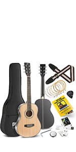 Pyle Cutaway Acoustic Electric Guitar and Amp Kit, 4/4 Full Size Spruce Wood Body with 10W Amplifier, Gig Bag, Strap, Extra Steel Strings, Picks, Cable, for Beginners and Adults, Natural