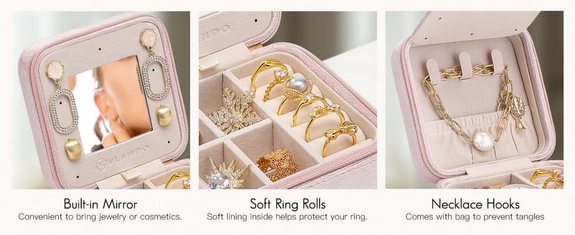 Vlando Birthday Gifts for Women Friendship, Personalized Initial Jewelry Box, Friendship Gifts for Women Friends, Travel Essentials Small Jewelry Box, Travel Box for Girls - Letter J, Pink