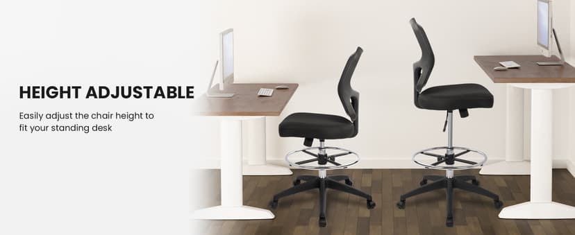 Armless Drafting Chair Tall Office Chair Adjustable Height High Back Ergonomic Desk Chair Drafting Stool Rolling Bar Stools Chairs with Footrest and Wheels