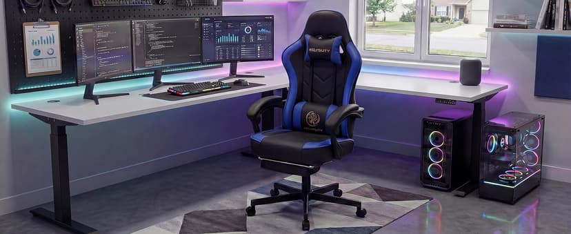 Desk Computer Gaming Chair - High Back Ergonomic Office Chair with Footrest and Lumbar Support, Swivel Comfy Home Gamer Video Game Chairs with Pocket Spring Cushion for Adults (White Leather)