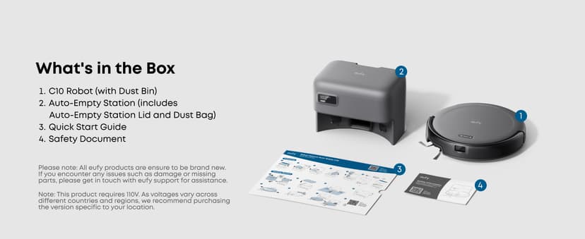 eufy C10 Robot Vacuum Self Emptying, 8 Weeks Hands Free, Advanced Smart Mapping with LiDAR Navigation, 2.85-Inch Slim Design, Powerful Suction, Edge Expansion Brush for Pet Hair, Carpet Detection