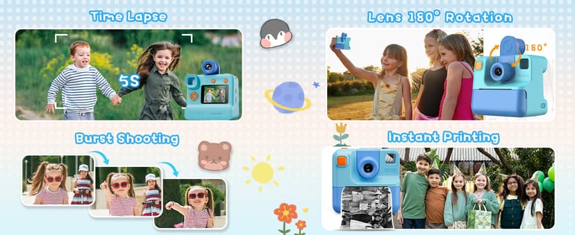 Kids Camera Instant Print, Christmas Birthday Gifts for Girl Boys 3-12 Years Old, FHD Selfie Digital Video Cameras Toddler 3 Rolls Print Paper & 32G Card (Blue) B0CSYC751H