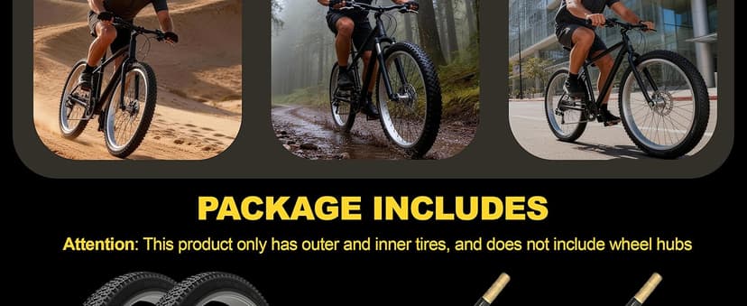 Mountain Bike Tires 24/26x1.95 Inch 2-Pack - Wear-Resistant Foldable Hybrid Tires with 2 Inner Tubes & Levers, Aggressive Tread for Trail, Commuter, Off-Road (24/26x1.95-30TPI)