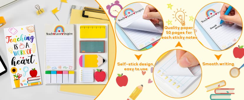 Xqumoi Teaching is A Work of Heart Sticky Notes Set Blackboard Self-Stick Note Pads Teacher Appreciation Gift Writing Memo Pads School Office Supplies