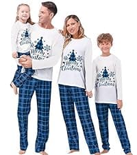 Awoscut Christmas Family Matching Pajamas Sets Christmas PJ's Letter Print Top and Plaid Pants Jammies Sleepwear