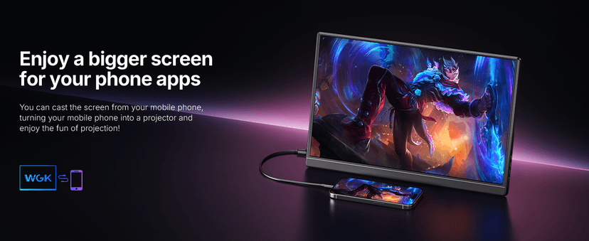 WGK 15.6 inch Portable Monitor 1080P FHD Travel Display HDMI/USB-C Compatible with Laptops, Desktops, Phones, PS, Mac, Xbox, Switch, and Other Gaming Devices Includes Stand and Speakers VESA