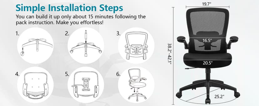 FelixKing Office Chair, Ergonomic Desk Chair Breathable Mesh Chairs Adjustable High Back Lumbar Support Flip-up Armrests, Executive Rolling Swivel Comfy Computer Chairs Home Office Black