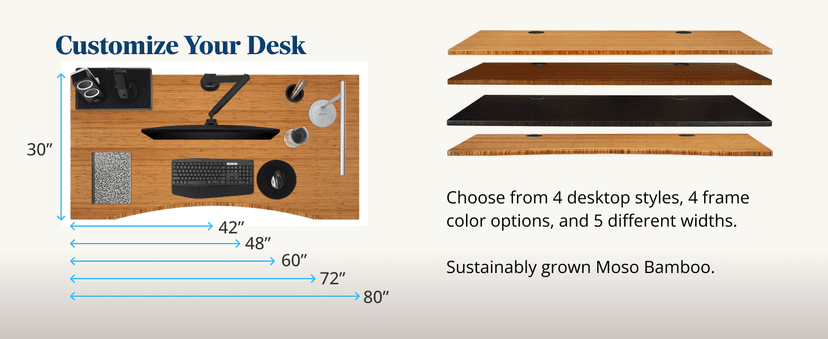 UPLIFT DESK Bamboo (48 x 30 inch) Standing Desk 2-Leg V3 Adjustable Stand Up C-Frame (Black), Advanced Keypad, Wire Grommets, Wire Tray, Rocker Board