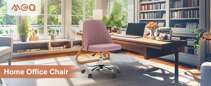 DUMOS Office Chair, Comfy Desk Chair Rolling Vanity Swivel Task Chairs with Wheels, Wide Seating Armless Height Adjustable Computer Chairs for Home,Bedroom,Student,Adults, Blush